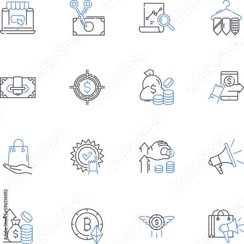 Department store and stipend line icons collection. Shopping, Clothing, Accessories, Furniture, Housewares, Appliances, Electronics vector and linear illustration. Toys,Beauty,Jewelry Generative AI