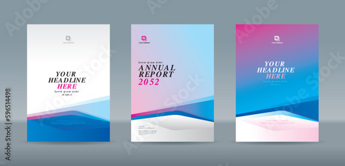 Blue white and magenta abstract shape on white cyan magenta gradation background. A4 size book cover template for annual report, magazine, booklet, proposal, portfolio, brochure, poster
