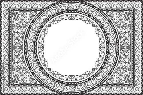 Decorative monochrome ornate retro floral blank frame