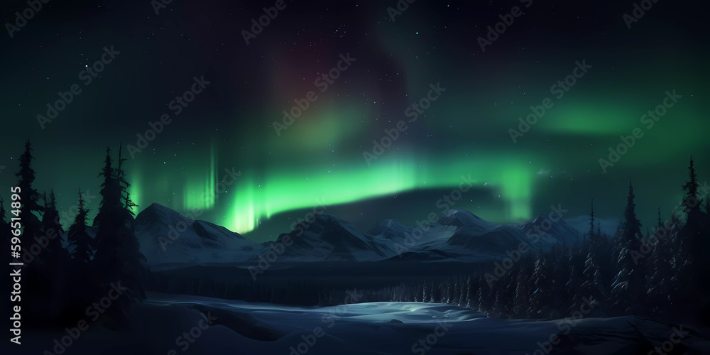 Aurora northern light over the mountains