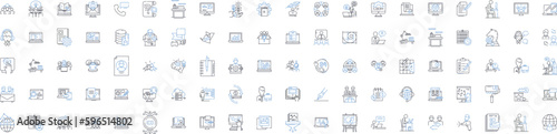 Meeting and gathering line icons collection. Convene, Assemble, Confabulate, Congregate, Huddle, Caucus, Symposium vector and linear illustration. Colloquium,Forum,Conclave outline signs Generative AI
