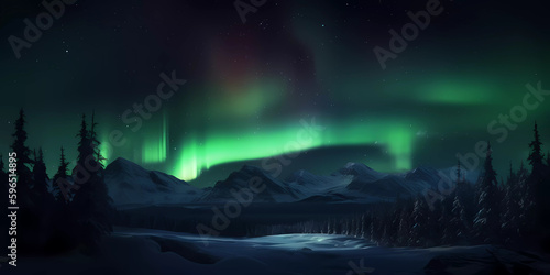 Aurora northern light over the mountains