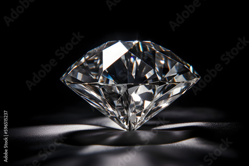 Diamond jewel on black background closeup. Beautiful sparkling shining diamond with reflective surface Generative AI. 