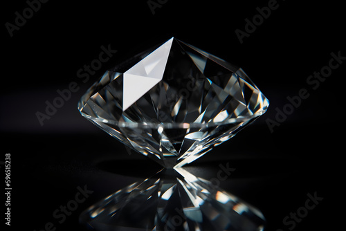 Diamond jewel on black background closeup. Beautiful sparkling shining diamond with reflective surface Generative AI. 