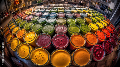 Essential Vitamins Superfood Smoothies, Rainbow of Nutrient-Rich Fruits, Vegetables, and Herbs Ready for Blending Generative Ai photo