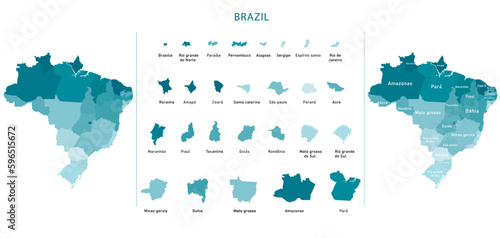 Brazil map of provinces, political maps of brazil south america - Vector File