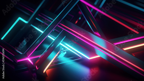 3d rendering  glowing lines  neon lights  abstract psychedelic background with vibrant colors. generative AI.
