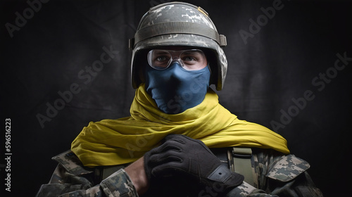 Defender of Ukraine: A Brave Soldier Standing Proudly with the Ukrainian Flag