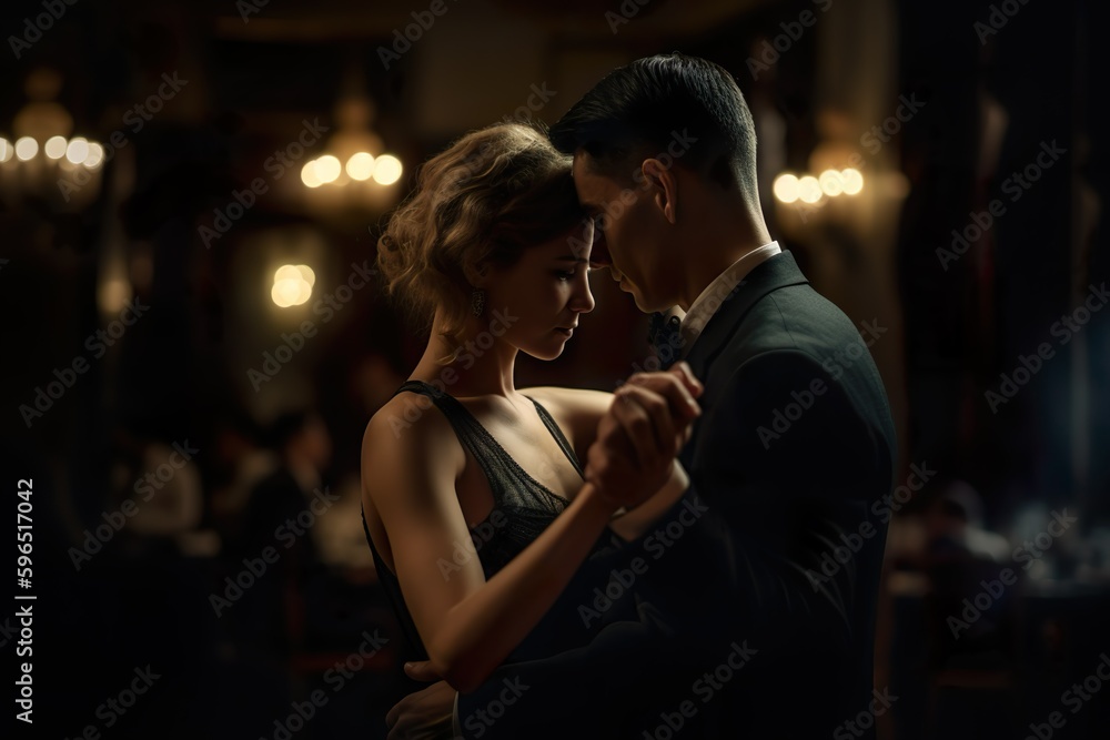 A photograph of a couple dancing gracefully in a dimly lit ballroom during a romantic evening, taken with a Panasonic Lumix S1R 24-70mm f/2.8 lens, Generative AI, Generative, AI A photograph of a couple dancing gracefully in a dimly lit ballroom during a romantic evening, taken with a Panasonic Lumix S1R 24-70mm f/2.8 lens, Generative AI, Generative, AI