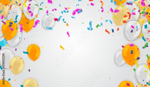 Celebration background with balloons and confetti. Vector illustration.