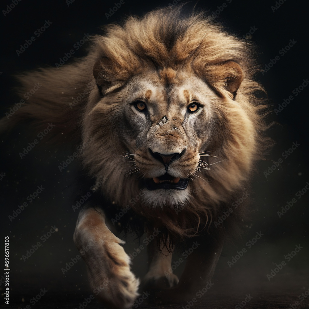 Fototapeta premium Isolated Lion on smoky Background, Created with generative AI