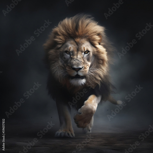 Isolated Lion on smoky Background, Created with generative AI