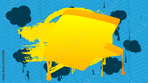 Yellow Speech Bubble Graffiti on blue Background. Urban painting style backdrop. Abstract discussion symbol in modern dirty street art decoration.