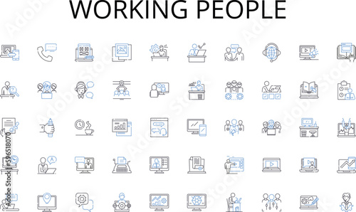 Working people line icons collection. renovation, remodeling, redesign, upgrade, renovation, extension, refurnish vector and linear illustration. repurpose,construct,redecorate outline Generative AI photo