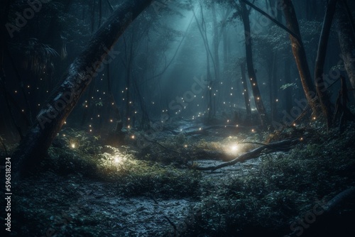 A mystical woodland at night. Generative AI © Amalthea