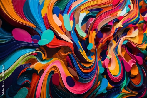 Vibrant abstract wall art on colorful wallpaper background. Generative AI