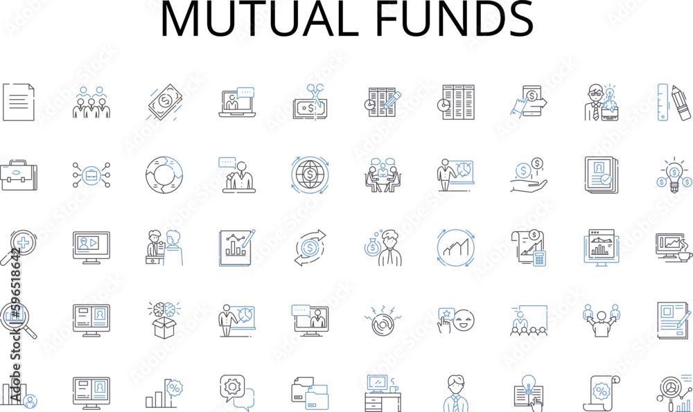 mutual funds line icons collection. Joyful, Cheerful, Blissful, Ecstatic, Delighted, Content, Gratified vector and linear illustration. Euphoric,Elated,Satisfied outline signs set Generative AI