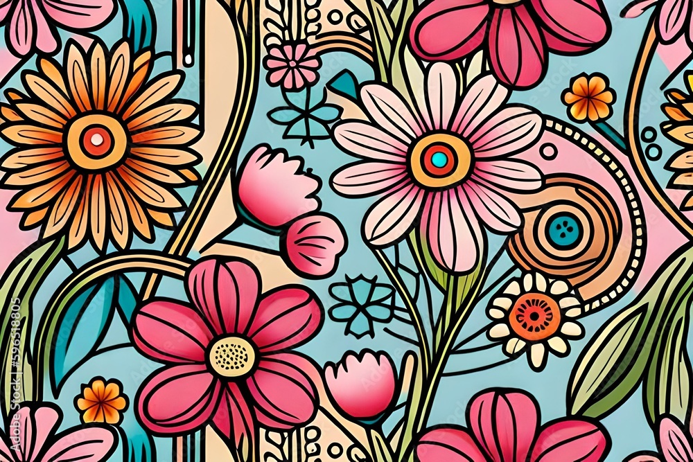 Beautiful flowers repeating pattern Generative AI Beautiful flowers repeating pattern Generative AI