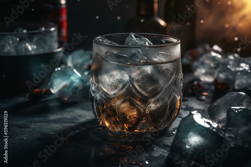 Chilled drink with ice cubes, perfect for hot summer days. Generative AI