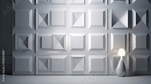 White contemporary interior. Soft lighting on geometric walls. Abstract modern mockup templates. Architecture.