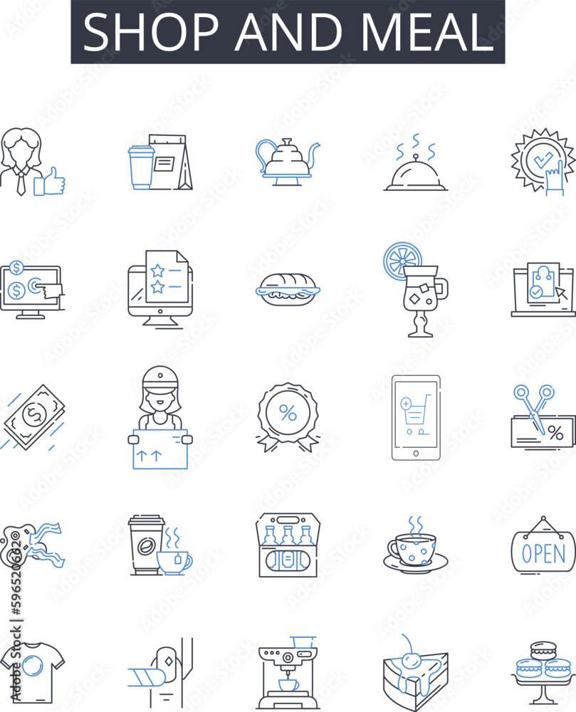 Shop and meal line icons collection. Executive, Managerial, Analytical, Strategic, Technical, Innovative, Creative vector and linear illustration. Tactical,Operational,Specialized Generative AI