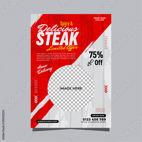 Spicy and delicious steak flyer promotion template