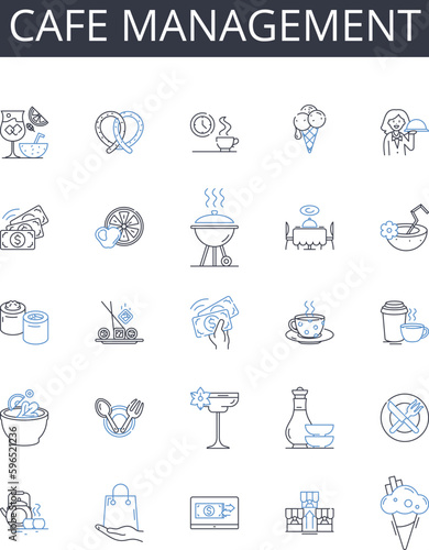 Cafe management line icons collection. Restaurant supervision, Bistro administration, Coffeehouse governance, Eatery direction, Tavern leadership, Bar management, Lounge control vector Generative AI © michael broon