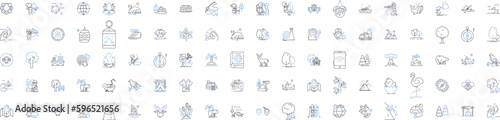 Rugged mountain climb line icons collection. Summit, Alpinist, Crampons, Challenging, Resilience, Expedition, Toughness vector and linear illustration. Trekking,Perseverance,Landscape Generative AI