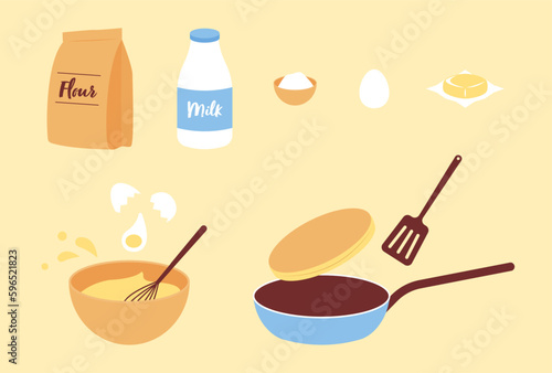 set of baking ingredients and recipe icons for banners, cards, flyers, social media wallpapers, etc.
