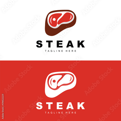 Beef Logo, Meat Steak Vector, Grill Cuisine Design, Steak Restaurant Brand Template Icon