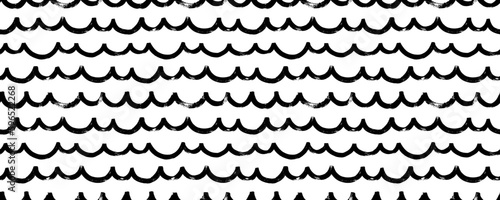 Seamless bold wave pattern. Hand drawn banner design with sea, rivers or water texture. Horizontal curved brush strokes vector background. Grunge rough thick waves. Abstract geometric banner.