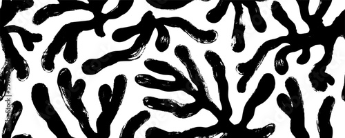 Organic botanical shapes seamless pattern. Nautical wallpaper wih corals. Matisse inspired contemporary banner. Hand drawn vector abstract plant pattern. Branches with leaves in Matisse style.