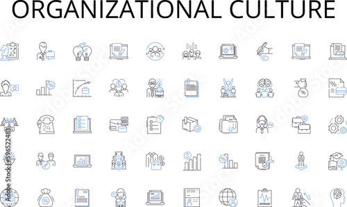 Organizational culture line icons collection. Contemporary, Minimalistic, Productivity, Chic, Creative, Professional, Modern vector and linear illustration. Elegant,Efficient,Welcoming Generative AI
