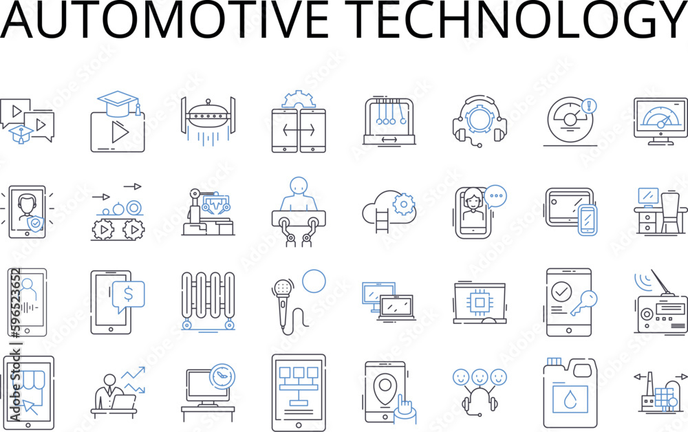 automotive technology line icons collection. Space travel, Information technology, Renewable energy, Climate change, Artificial intelligence, Sustainable agriculture, Healthcare Generative AI