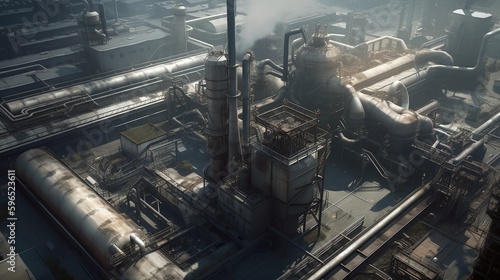 Industrial factory with pipes and storage containers ai generative