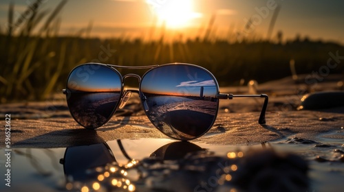reflecting sunglasses on the beach