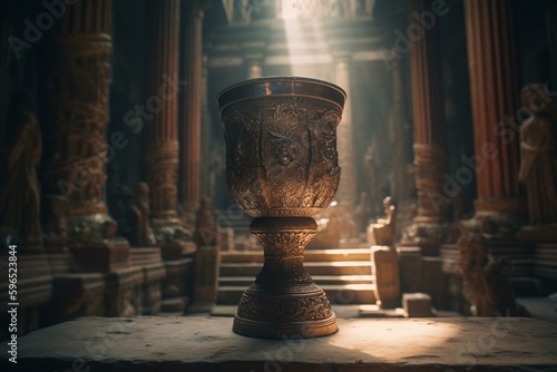 Magical chalice in deserted temple. Generative AI