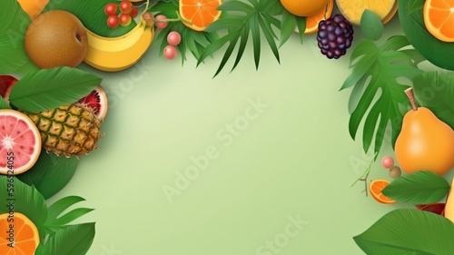 Invitation card for a beach wedding, summer banner, or tropical fruits background with pineapple.Generative AI