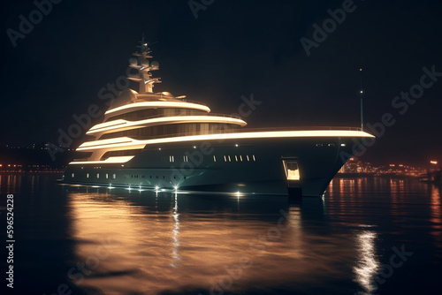 superyacht cruising at night, Generative AI   © Jhati