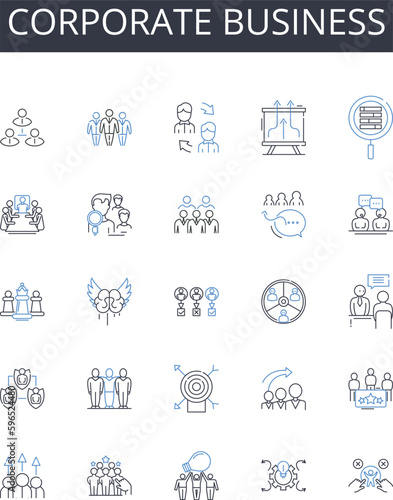 Corporate business line icons collection. Governmental administration, Professional establishment, Financial industry, Entrepreneurial venture, Industrial commerce, Multinational Generative AI