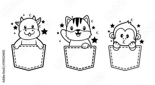Set of animals in the pocket SVG. Baby milestone SVG. Vector illustration clipart