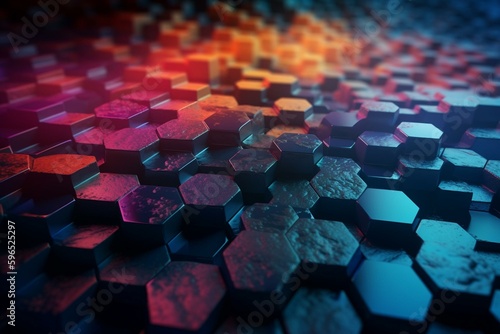 3D abstract background made of hexagons. Generative AI