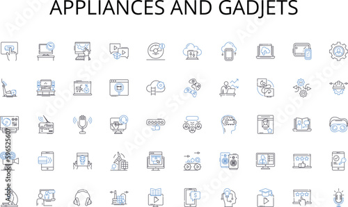 Appliances and gadjets line icons collection. Running, Cycling, Hiking, Swimming, Yoga, Dancing, Skiing vector and linear illustration. Snowboarding,Surfing,Rock climbing outline signs Generative AI
