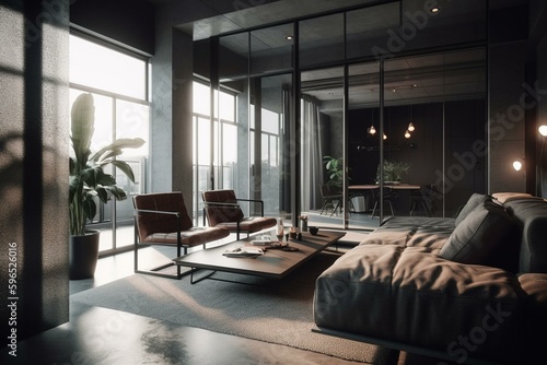 Sleek modern decor for living and work space. Generative AI © Meliora