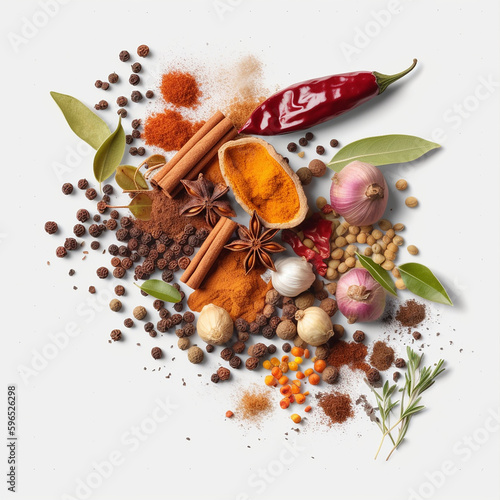 Spices and herbs with transparent shadow