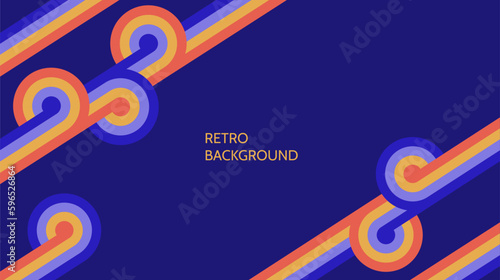 Retro line style background. Vintage diagonal lines and circles poster design. Colorful geometric banner, print, cover in 60s, 70s, 80s style. Vector template illustration.