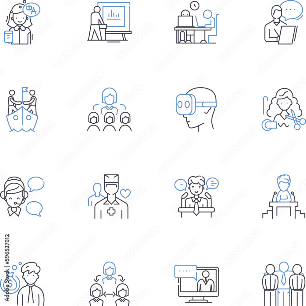 Labor line icons collection. Work, Employment, Occupation, Industry, Career, Job, Trade vector and linear illustration. Craftsmanship,Skilled,Manual outline signs set Generative AI Labor line icons collection. Work, Employment, Occupation, Industry, Career, Job, Trade vector and linear illustration. Craftsmanship,Skilled,Manual outline signs set Generative AI
