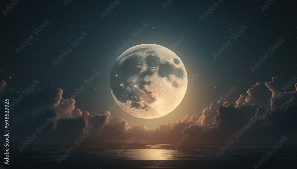 full moon shining, digital art illustration, Generative AI