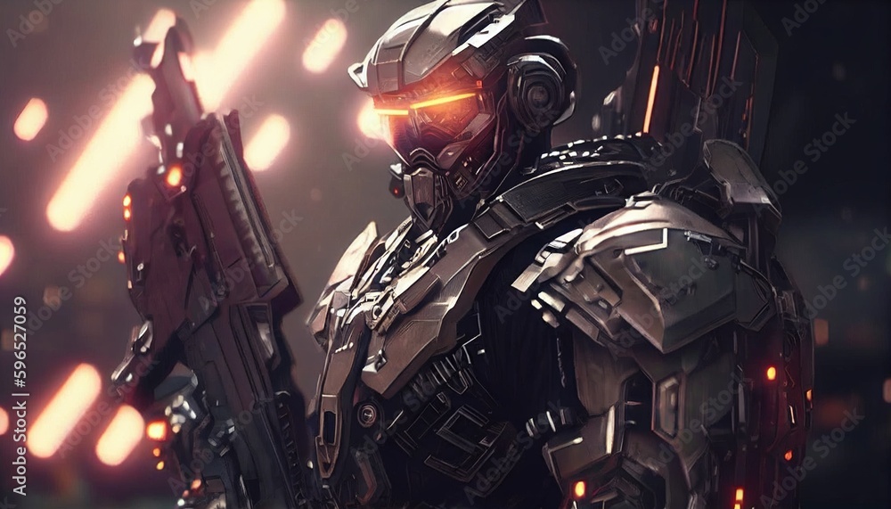 futuristic soldier in battle, digital art illustration, Generative AI futuristic soldier in battle, digital art illustration, Generative AI