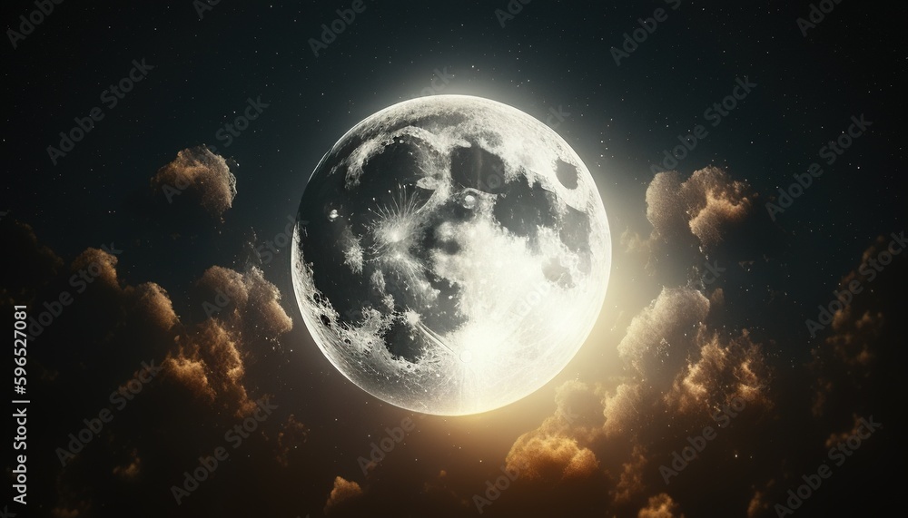 full moon shining, digital art illustration, Generative AI